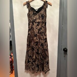 Charter Club Black and Brown Leaf Print Maxi Dress